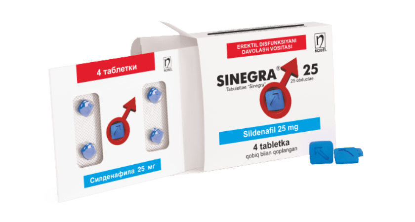 Синегра® 25 мг таблетки, покрытые оболочкой №4