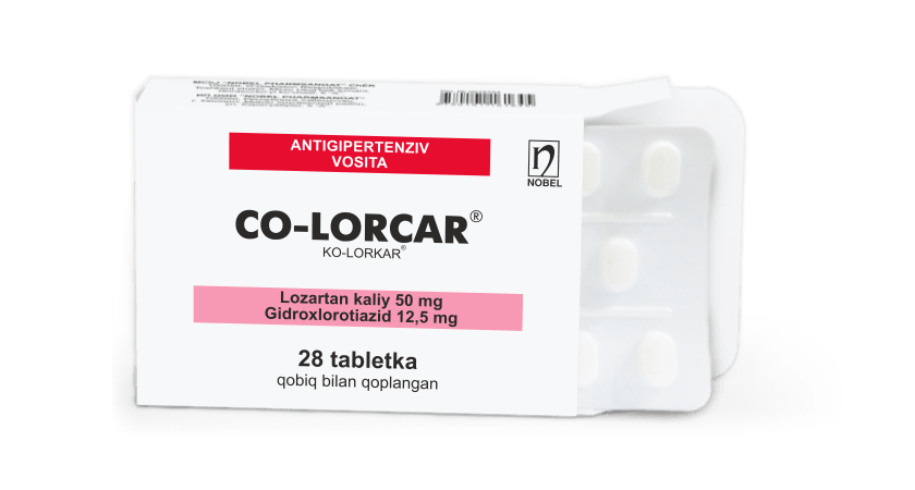 Cо-Lorkar® 50mg/12,5mg Qobiq Bilan Qoplangan Tabletkalar №14 va №28