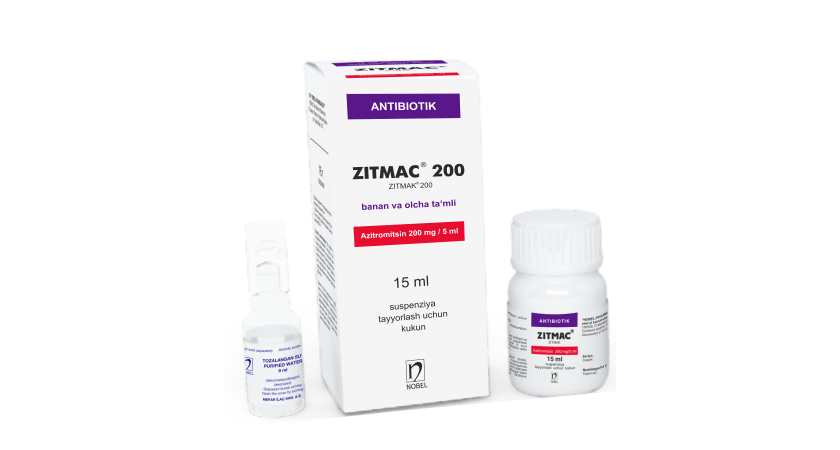 Zitmac® 200mg/5ml 15ml Banan va Olcha Ta'mli Suspenziya Tayorlash Uchun 16g kukun