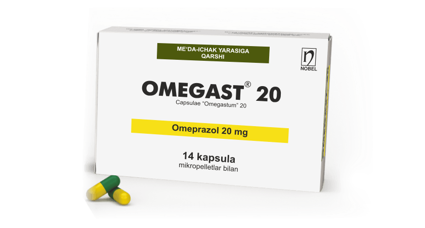 Омегаст® 20 мг капсул для хранения в виде микропеллет №14